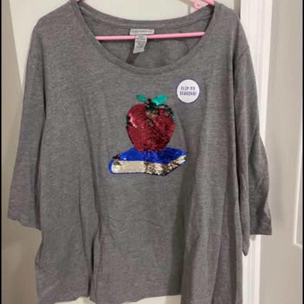 Catherine’s Teacher Apple Sequin Long Sleeve Shirt 1X Petite